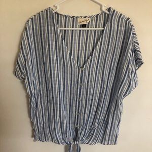 Blue and White Cropped Button Down